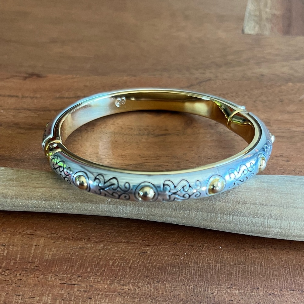 Brighton Aries Two Tone Hinged Bangle Bracelet magnetic closure silver gold - Picture 3 of 13